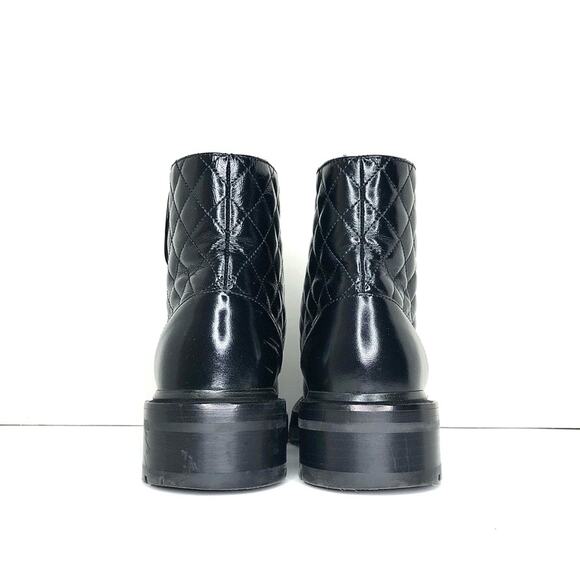 Chanel Brave Shiny Calfskin Quilted CC Chain Cap Toe Platform Short Boots 37 - Picture 5 of 11